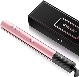 Stylocks Hair Straighteners for Women, 2 in 1 Hair Straightener and Curler, Dual Voltage Straighteners, with Adjustable Temperature, Rose Gold.