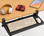 Keyboard Tray Under Desk, Clamp On Pull Out Drawer with Mouse Space, Under Desk Keyboard Tray Slide Out, 25 x 9.8 Inches, Supports 17–22 lbs, Desk Extender for Typing at Home or in The Office