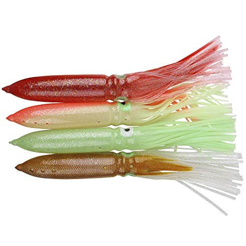 Leurres de pêche en forme de pieuvre plastique lumineux lot de 4 plusieurs couleurs