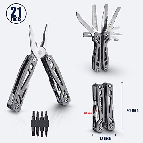 Bild 6 - BIBURY 21 in 1 Multitool, Geschenke für Män, Langlebig Titanbeschichtete Edelstahlzange mit Klappmesser, Säge und Schraubendreherset, Multifunktionswerkzeug für Outdoor, Camping, Reparieren-Titanium