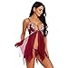 Damen Spitze Negligee V-Ausschnitt Babydoll Unregelmäßiger Hem Lingerie Unterwäsche Strapsen mit G-String Sleepwear Nachthemd Reizwäsche Lingerie Nachtwäsche Negligee Oberteil Spitze Babydoll BL2250
