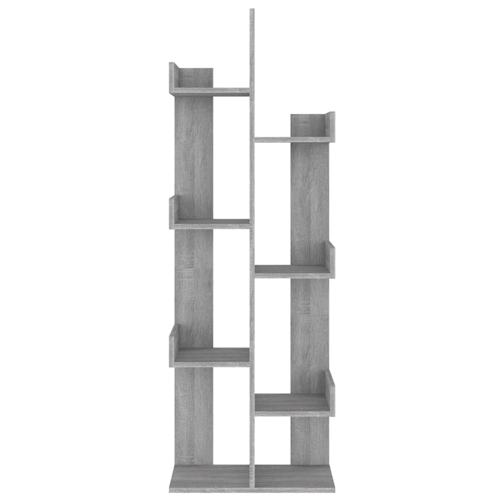 Librería en forma de árbol 48 x 25,5 x 140 cm gris Sonoma madera diseño moderno con soporte de pared ahorra espacio para sala de estar, oficina, dormitorio, pasillo