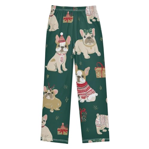 ZZXXB Christmas French Bulldogs Boys Long Pants Soft Trousers Elastic Waist Kids Lounge Bottoms with Pockets S-XL