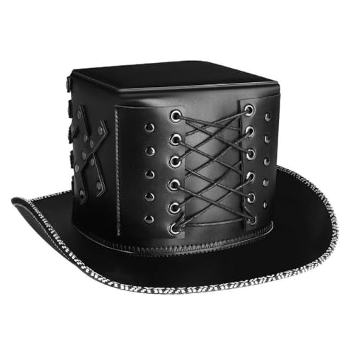Chapeau de magicien noir en polyuréthane à rivets, finition premium