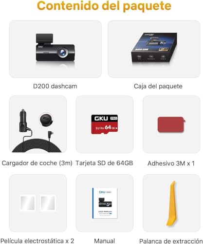 GKU 4K Dashcam WiFi con Tarjeta 64GB, Dash CAM Coche UHD 2160P, Cámara Coche Gran Angular 170°, Visión Nocturna WDR, App, Sensor G, Grabación en Bucle, Aparcamiento 24H, hasta 256GB