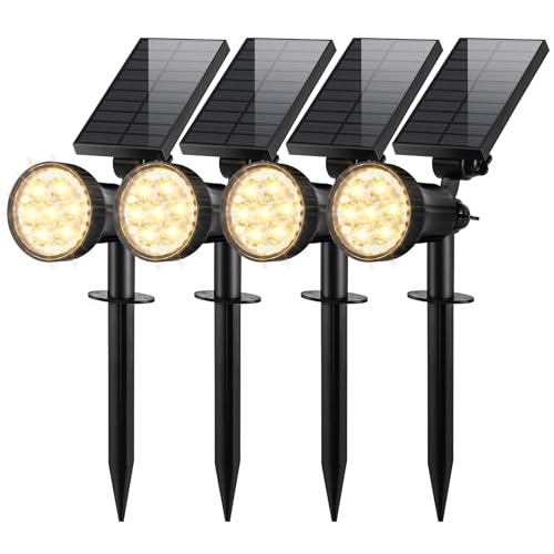 Bosceos Solar Spot Lights Outdoor 4 Pack, 3 Brightness Levels, Warm White