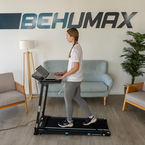 BEHUMAX - Cinta de Correr Plegable con Soporte Desk – Caminadora eléctrica 1-12 km/h, inclinación Ajustable, Pantalla LED, Escritorio Integrado, Fitness en casa y Oficina