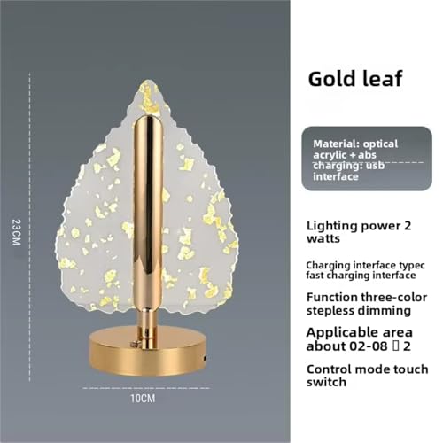 Image of One94Store 3D Leaves Gold LED Night Lamp with Gold Base, Touch Control Cordless Decorative Table Light - 3 Color Modes, Modern Bedside Lamp for Bedroom, Living Room & Home Decor (Plastic Body)