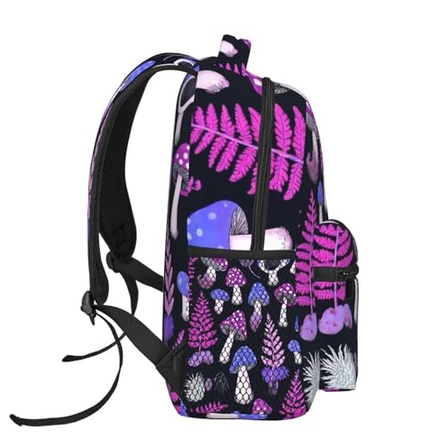 Men & Women Lightweight Trippy Purple Blue Mushrooms Casual Daypack Large Capacity Bookbag With Adjustable Shoulder Straps for Gym Business Bicycle3