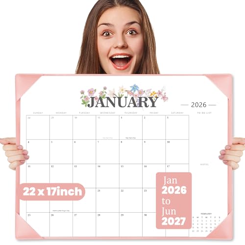 Desk Calendar 2026-2027 - 18 Month Desktop Calendars (Jan 2026Jun 2027) Large 22x17 Monthly Calendar with Home & Office Floral Desk Pad Calendars (Pink 22 * 17)