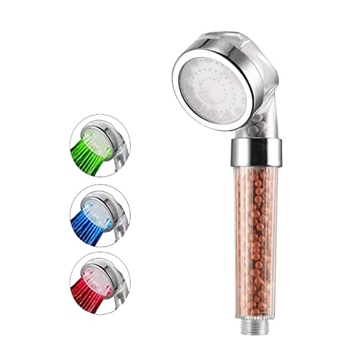 Ivishow Led Shower Head with 3 Color Changing, Handheld Shower Head Filter, shower Head High Pressure with Turbo Spa Dual Filter No Batteries For Dry Skin& Hair.