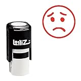 LolliZ® Stamp SAD FACE Round Teacher Stamp with Lid. RED Color, Laser Engraved Rubber