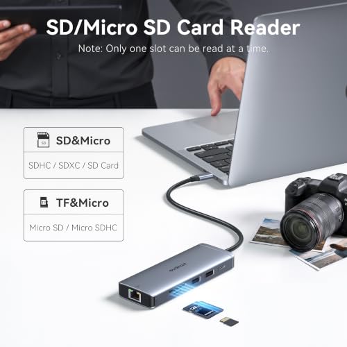 Image of USB C Hub Ethernet USB-C Adapters for MacBook Pro /Air with HDMI 4K@60Hz | Mac Dongle with USB Port, 10 IN 1 USBC to HDMI Adapter 4K, USB C to Ethernet, 100W PD, USB-C to SD /TF Card Reader Dongle Hub