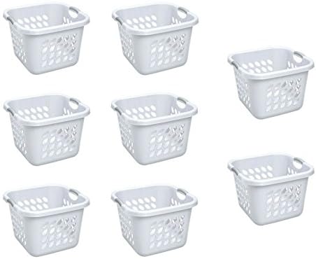 Sterilite 12178006 Cesta para la colada ultra cuadrada de 1,5 bushel/53 litros, cesta blanca con inserciones de titanio, paquete de 8