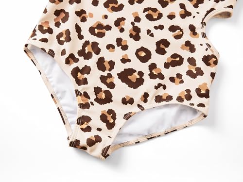 Image of Dvenki Big Girls Asymmetric Cutout Swimsuit Adjustable Straps Sizes 6X-16 | color block, leopard, tropical prints, front lined swimwear, removable pads, suitable for beach, vacation, pool play