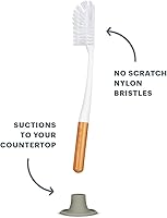 Vista 5 de SOMA Cepillo largo para botellas de cabeza curva con soporte de silicona y mango de bambú, 14 pulgadas, gris