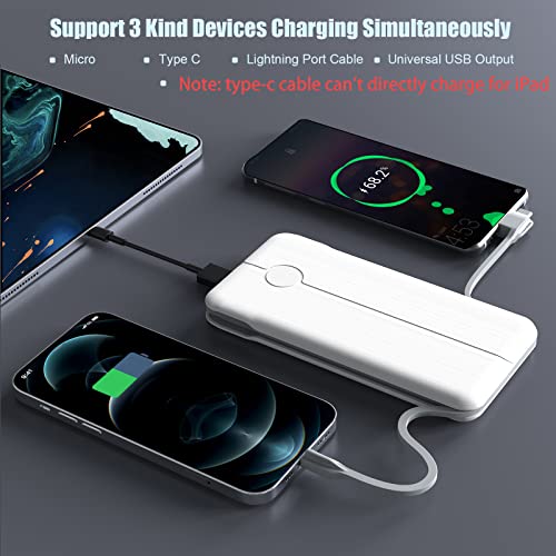 Giieegii Portable Charger With Built In Cable, 10000Mah Power Bank With Type-C 3 Kinds Cables And Usb Output Cell Phone Battery Backup Compatible With Iphone Android Smartphones #TOP1