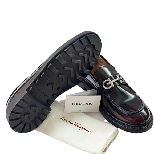 GALLES Dark Brown Nebbiolo Bit Leather Calf Gancio Men's Dress Strap Loafers (Salvatore4