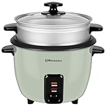 EMtronics EMRCDSSG0-6 Rice Cooker 0.6 Litre with Automatic Cooking, Steamer Tray and Warmer Function with Removable Non-Stick Bowl, Measuring Cup and Spatula 350W - Sage Green