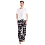 JTPW Men's 100% Cotton Flannel Sleep Pajama Pants With Pockets, Deongaree Yellow Plaid, Size: L