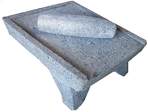 Made in Mexico Genuine Mexican Azteca Manual Volcanic Lava Rock Metate Y Mano Mortar and Ground Stone Grains Seeds Spices Corn Elote Maíz Chocolate #10