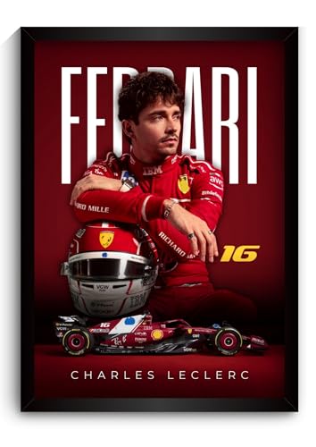 Image of Ferrari F1 Poster | Charles Leclerc Framed Ferrari F1 Car A4 Sized (31 x 23 cm) | Charles Leclerc Poster | Ferrari Car Frame Posters for Wall, Gift for Boys, Formula 1 Frames | Formula 1 Framed (F 093)