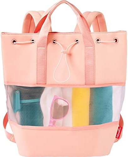 Beach Backpack Lightweight (Pink) - Beach Bags for Women Waterproof Sandproof - Neoprene Drawstring Bag Serves as Gym, Workout, Pool Bag & Beach Bag