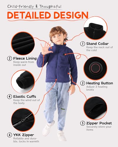 Image of HEWINZE Kids Heated Jacket,Fleece Jacket for Kids, Electric Heating Warming Jacket with 5V Battery Pack.
