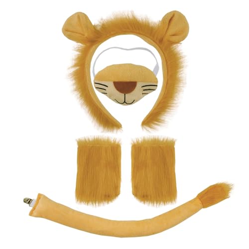 XNIVUIS 5 Piezas Disfraz de León,Juego de Disfraz de Animales,León de la cola de la nariz Orejas diadema Garra Guantes para Adultos y Niños Cosplay Disfraz de Halloween de Navidad Cumpleaños (Naranja)