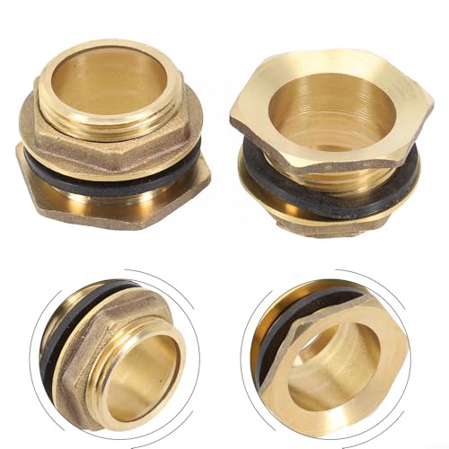 2 conectores de tanque de agua hechos de latón para cubos de lluvia y contenedores, tamaños de rosca de 1/2 y 3/4 pulgadas, adecuados para conexiones de agujero de tubería de agua (3/4)