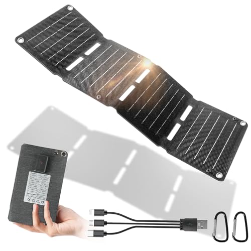 HOTUT Cargador Solar Portátil 10W, Cargador Panel Solar, 4 Impermeable Panel de Carga Solar Plegable con 3 USB Puertos(6,6V/2A), para Acampar Aire Libre, Senderismo,Compatible con Tablets Teléfonos