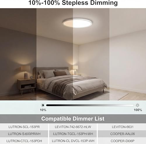 libtit 15inch LED Flush Mount Ceiling Light, Dimmable & 5Color Temperatures (3000K-6500K), 30W Round Slim Brushed Nickel Light Fixture for Bedroom Livingroom Garage Kitchen by libtit - Used condition - Image 3