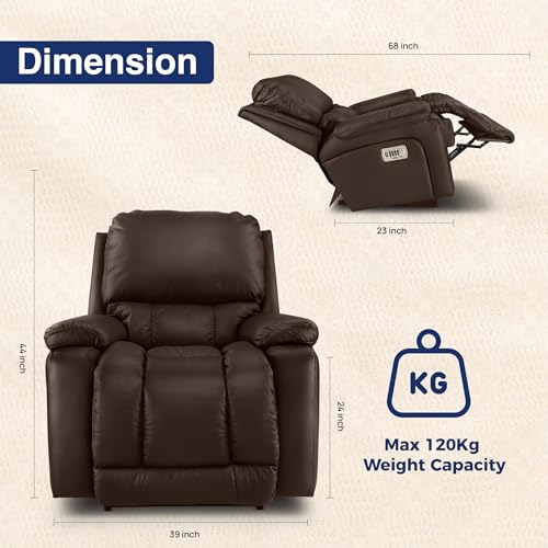 Image of LA Z BOY American Imported Greyson Single Seater Auto Motorized Soft Leather 4 Motors Recliner Sofa | Relaxing Chair for Home Office Living Bed Room | Mocca
