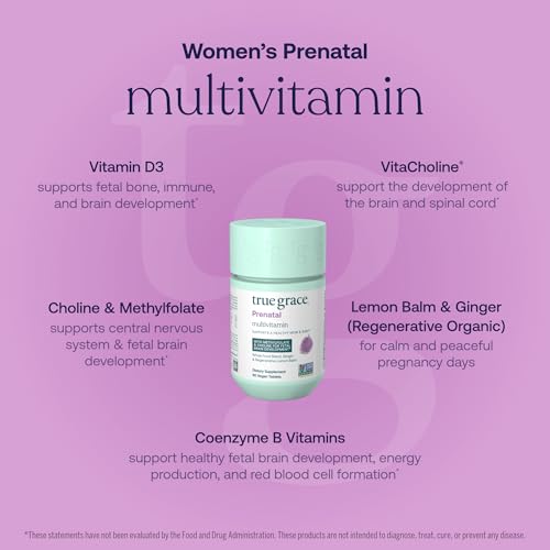 Image of True Grace Prenatal Multivitamin - 30 Servings - Supports a Healthy Mom & Baby with Methylfolate & Choline for Fetal Brain Development - Gluten Free, Soy Free - 60 Vegan Tablets
