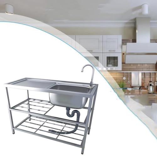 NILZA Autoportante Lavello Lavandino da Esterno Lavello Commerciale 1 Vasca, Lavabo di Utilità con Tubo di Scarico, Lavello Cucina Lavatoio per Bar Casa Garage (Color : Cold, Size : 60cm(24in))