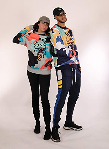 Screenshot-F11076 Mens Urban Hip Hop Fleece Pullover Top - I-Screen Cone Cartoon Animatin Camo Crew Neck Streetwear Sweatshirt-White-Medium #TOP3