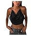 WENZHOU Chic Damen Spaghettiträger Top Y2k Spitzen Oberteile V-Ausschnitt Camisole Top Backless-Riemchenhalter-Oberteil Rückenlehne im Sommer Schwarz, Noir , L