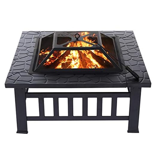 KINGSO 34'' Outdoor Fire Pit Metal Square Firepit Patio Stove Wood Burning BBQ Grill Fire Pit Bowl with Spark Screen Cover, Log Grate, Poker for Backyard Garden Camping Picnic Bonfire