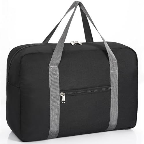 For Spirit Airlines Personal Item Bag 18x14x8, Foldable Travel Duffel Bag Tote Carry on Luggage Duffle Weekend Overnight Bag for Women and Men(Black)2