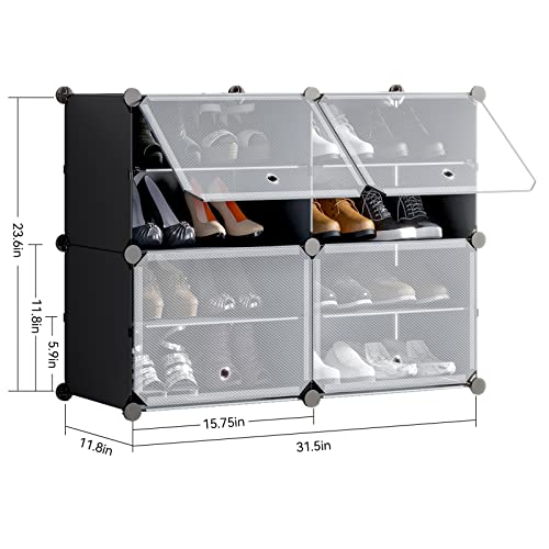 Unzipe Shoe Rack Organizer, 8-Tier Shoe Storage Cabinet 16 Pairs Free Standing Shoe Racks Plastic Shoes Shelves Diy Cube Organizer For Closet Hallway Bedroom Entryway Garage, Black #TOP2