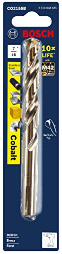 Image of BOSCH CO2155B 1-Piece 7 /16 in. x 5-1 /2 in. Cobalt M42 Metal Drill Bit with Three-Flat Shank for Drilling Applications in Stainless Steel, Cast Iron, Titanium, Light-Gauge Metal, Aluminum (Pack of 4)