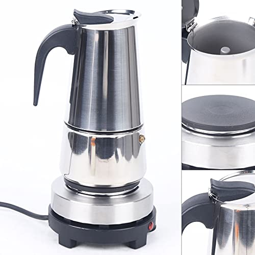 VPABES 9 Cups Electric Stovetop Espresso Maker,Stainless Steel Coffee Maker, Espresso Percolator Stovetop Coffee Pot Moka Pot for Classic Italian and Cuban Café Brewing, Cafetera(450ml)
