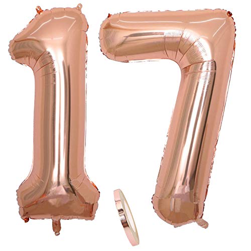 2 ballons Numéro 17 Rose Gold Girl,40 Figurines gonflables pour ballon en or rose gonflable à feuille d'hélium,Ballon géant pour la décoration de fêtes d'anniversaire,Bal de fin d'année (xxxl 100cm)