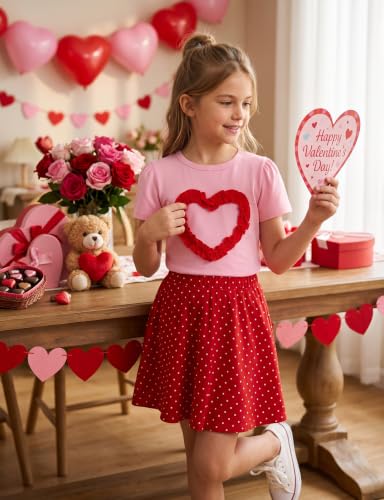 Image of Noomelfish Girls Ruffle Heart T-Shirts Cute Short Sleeve Tee Tops (3-12 Years)