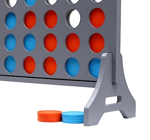 Image of Giant 4 in a Row Game for Family & Adults - Tailgating Pros Jumbo Grey Wooden Four in a Row Indoor & Outdoor Yard Game for Family Party Fun, Portable Activities for Patio, Backyard, and Camping