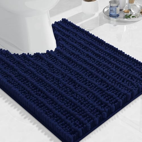 Image of Arotive Luxury Toilet Rugs U-Shaped 24x20, Extra Soft Thick Absorbent Shaggy Chenille Bath Rugs, Machine Wash Dry, Bath Mat for Toilet Base, Tub and Shower, Home Decor Accessories, Navy