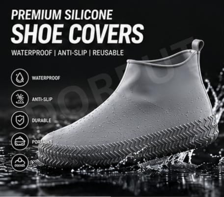 Image of Silicone Waterproof Shoe Covers for Men & Women | Reusable Non-Slip Rain Shoe Protector | Stretchable Overshoes for Rain, Mud, Snow, Hiking & Outdoor Use