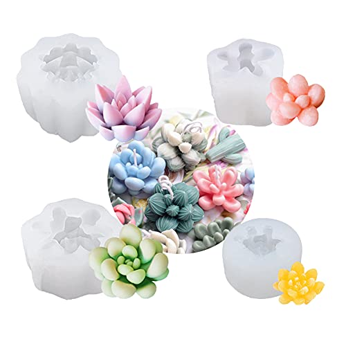 4 PCS Succulent Silicone Mold Oven Safe DIY Succulent Candle Molds 3D Plant Mold Fondant Soap Succulent Mold Handmade Candle Molds for Candles Soap Making Resin Chocolate Clay