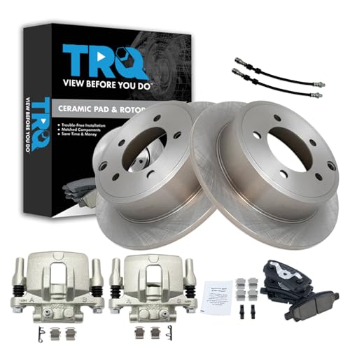 Image of TRQ Rear Brake Pad and Rotor Set Ceramic Rotors Calipers Compatible with 2011-2014 Chrysler 200 2007-2010 Sebring 2008-2014 Dodge Avenger 2007-2017 Jeep Compass Patriot