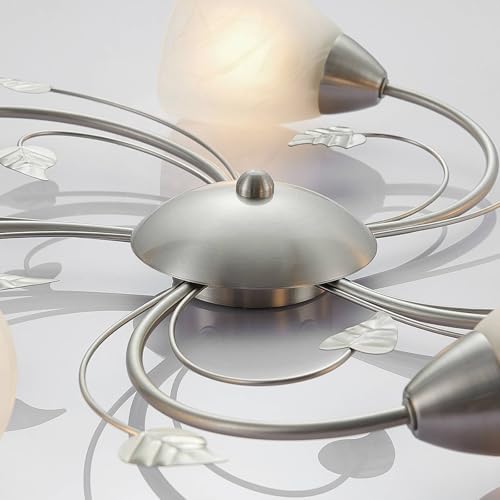 Plafoniera Lindby Yannie, A 5 Luci, 60Cm, Nichel/Bianco, Vetro - 8